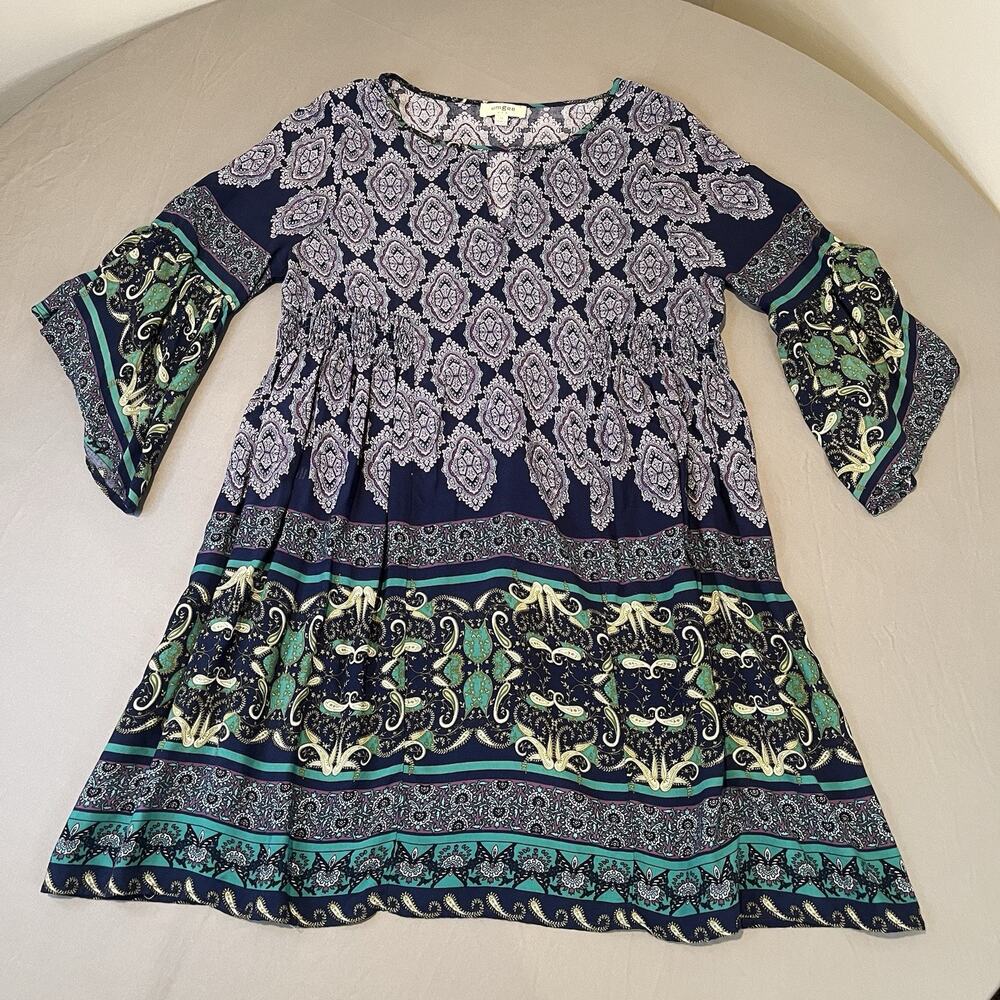 Umgee Women's Tunic Top/Dress Medium Oversized Paisley Bell Sleeve Keyhole - Picture 2 of 7